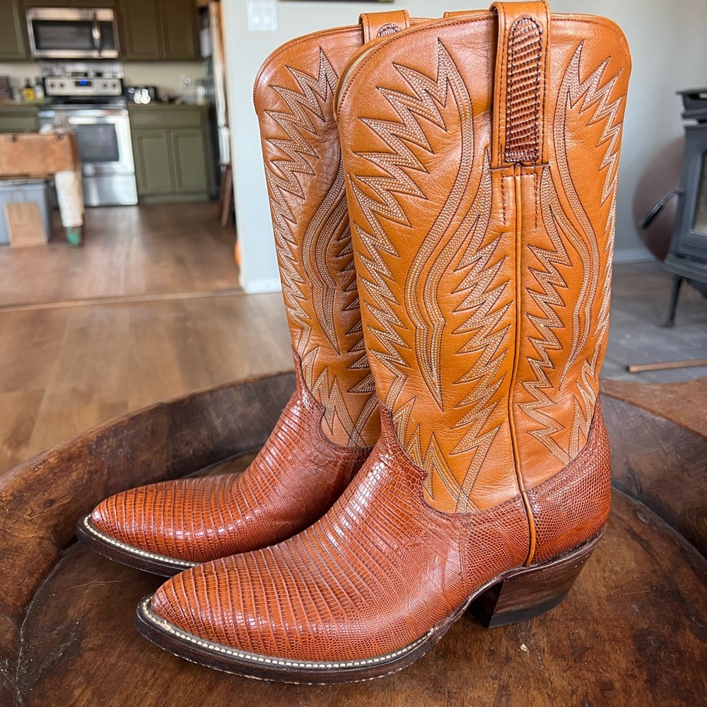 Dan Post Tan Leather & Lizard Cowboy Boots